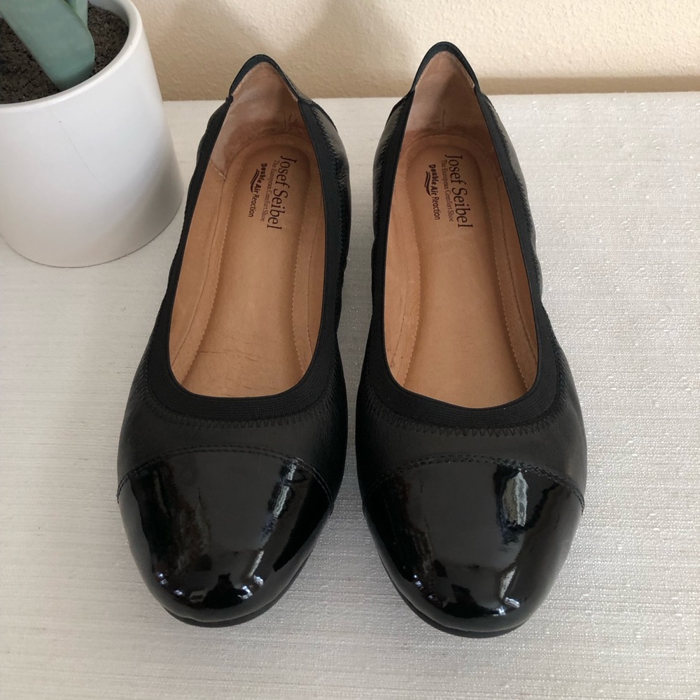 Josef Seibel Black Cap Toe Leather Elegant Ballet Flats Women’s EU42 US10-10.5 - Picture 2 of 14